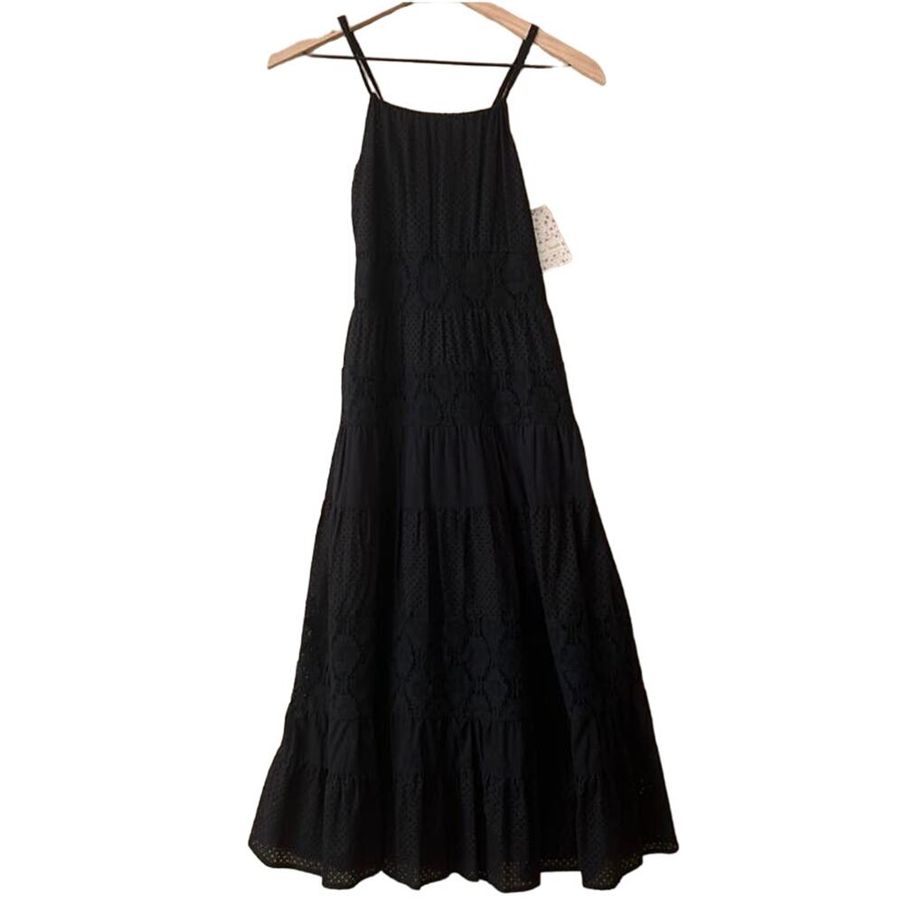 NWT FREE PEOPLE Black Tiered Crochet Midi Dress XS